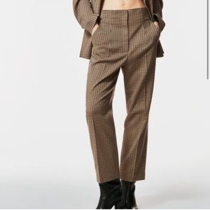 Zara High Waisted Plaid Pants, Beige/Brown, Small, 2761/258